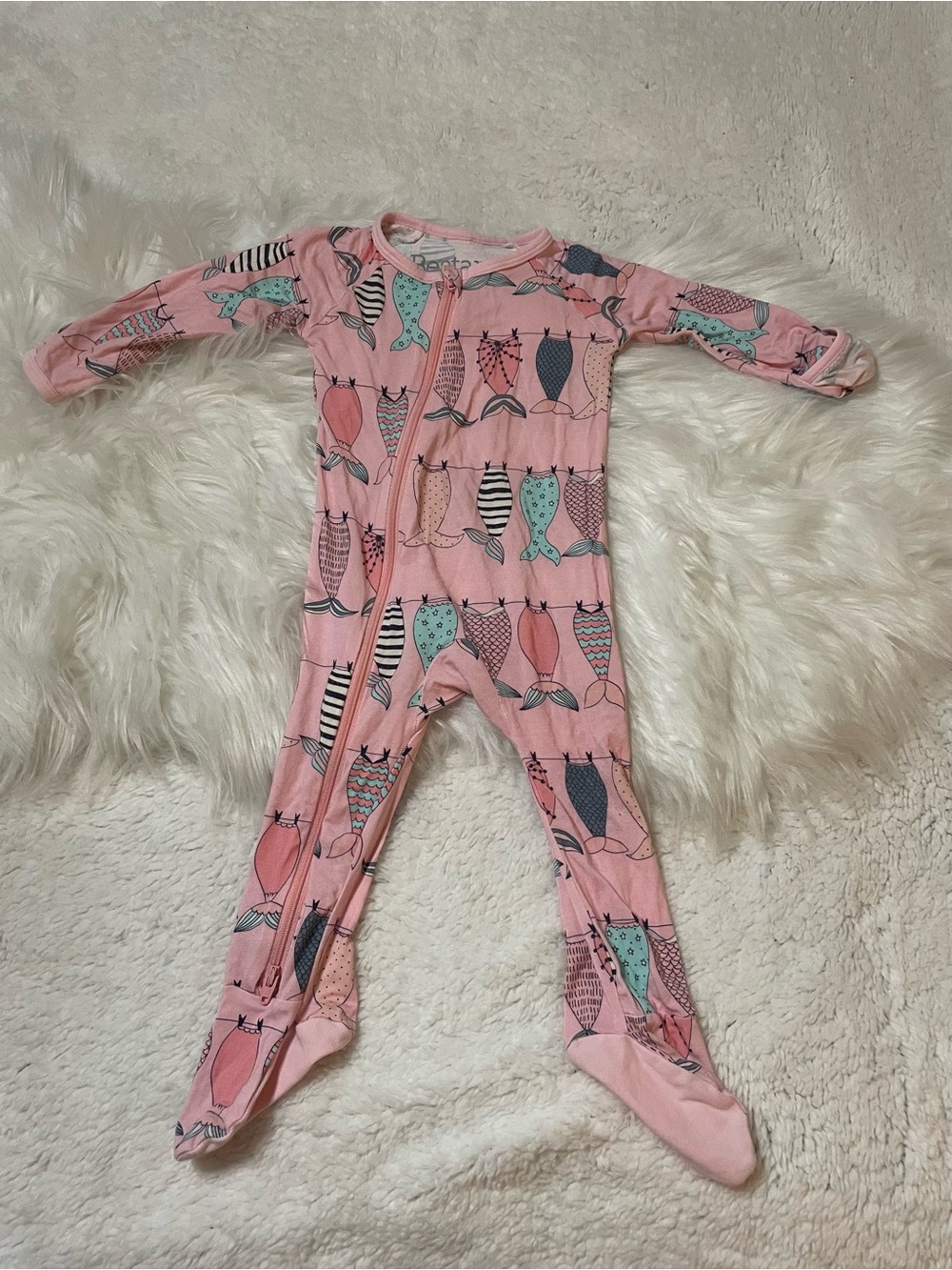Bestaroo bamboo Pink Fish-Print Footed One-Piece Pajama Sz 3/6mths